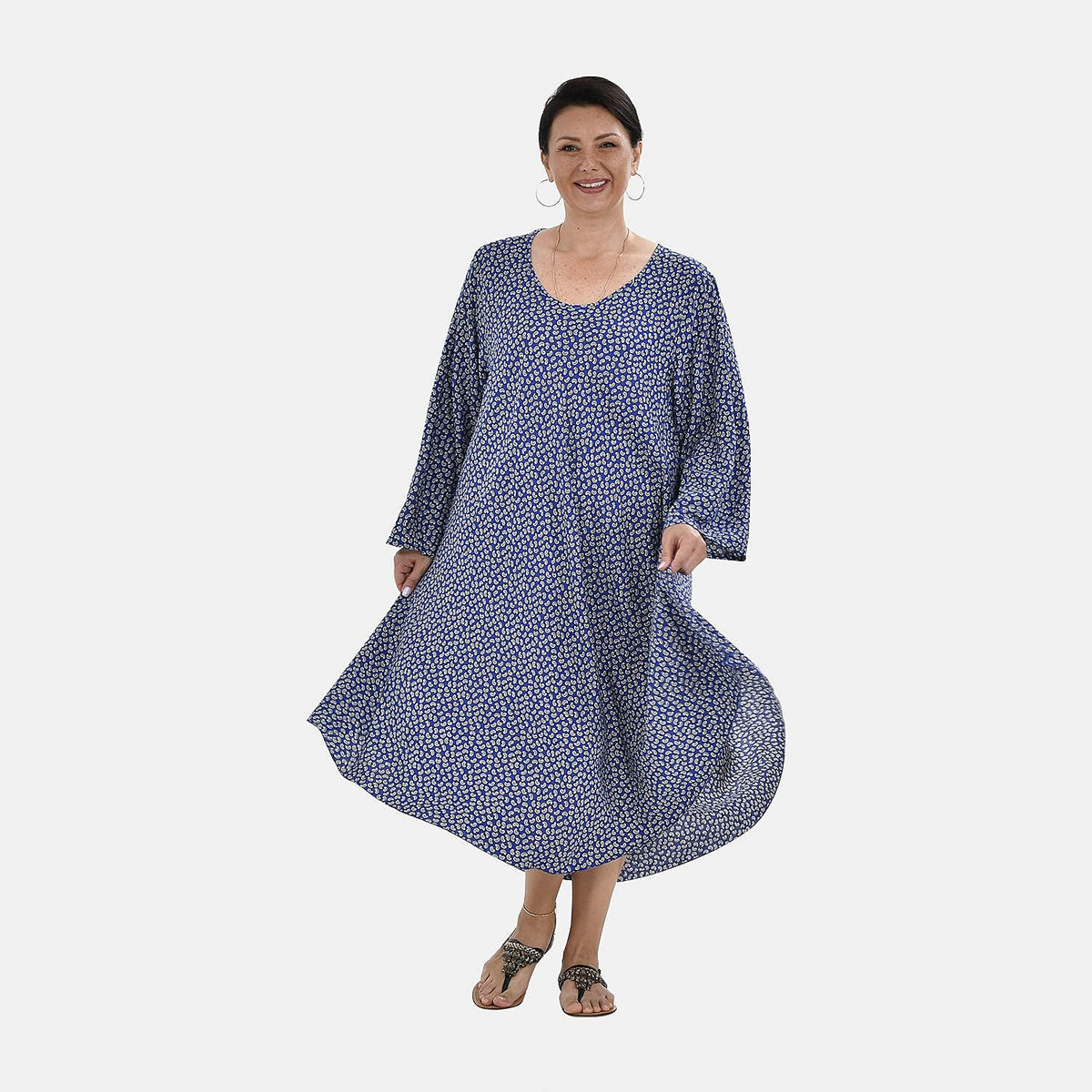 TAMSY Long Sleeves Flowy Umbrella Patterned Dress 7546519 0