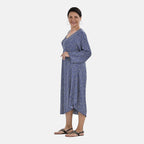 TAMSY 100% Viscose Printed Midi Dress (One Size, 8-18) - Blue