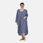 TAMSY 100% Viscose Printed Midi Dress (One Size, 8-18) - Blue