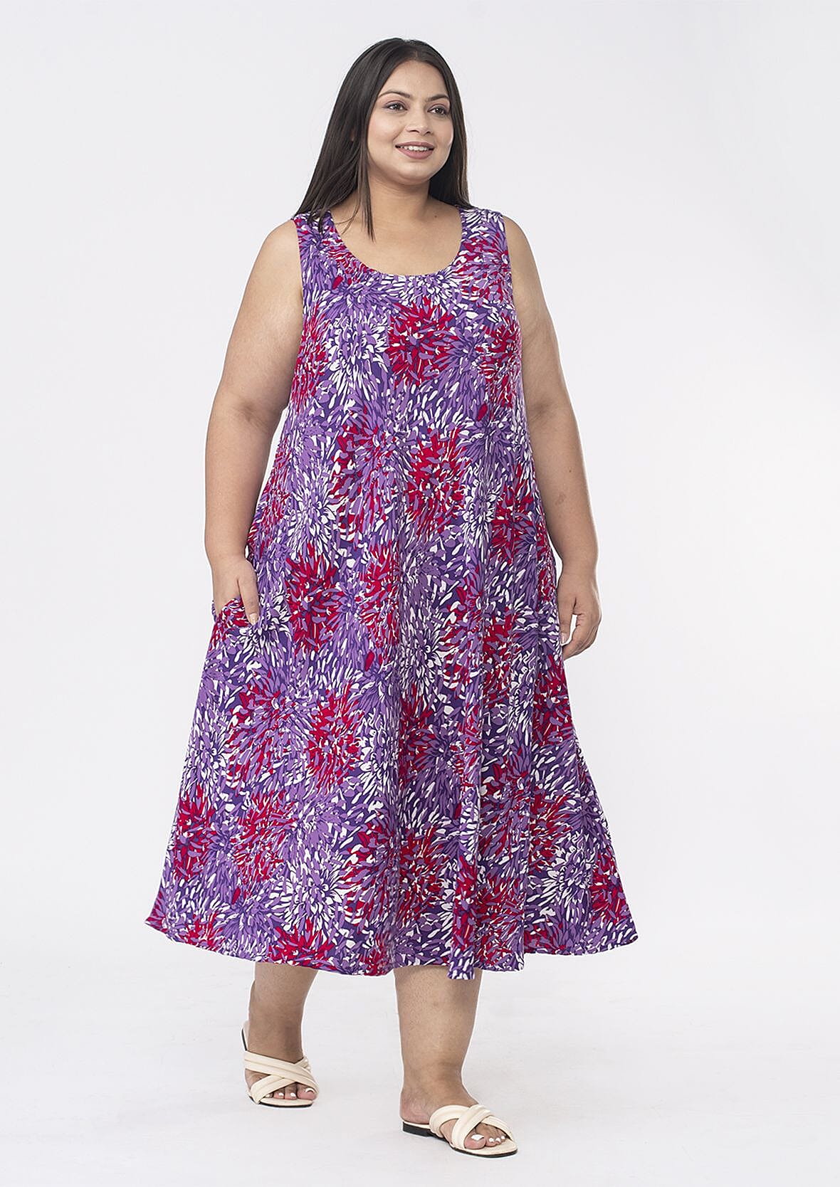 TAMSY Printed Midi Dress with Pockets - Purple and Red 7361659 3