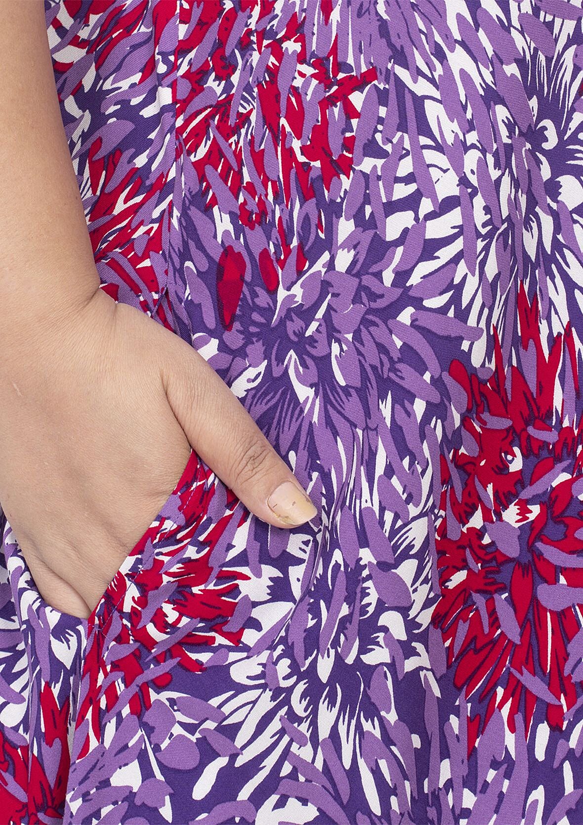 TAMSY Printed Midi Dress with Pockets - Purple and Red 7361659 4