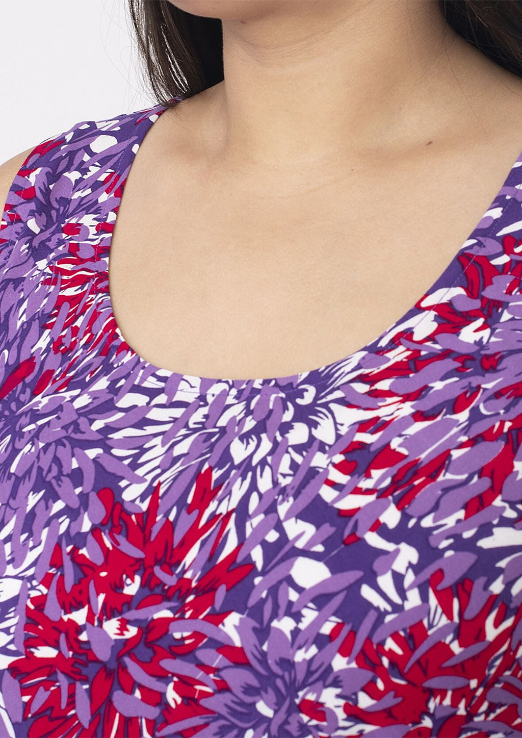 100% Viscose Tamsy Printed Midi Dress with Pockets (One Size 8-18) - Purple & Red
