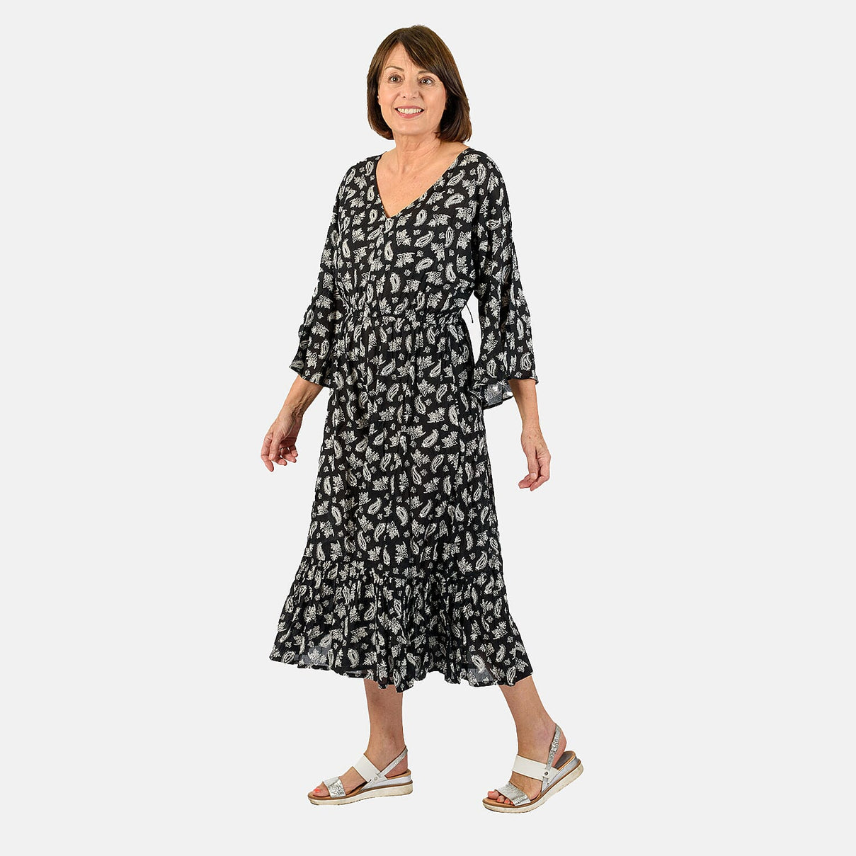 Tamsy 100% Viscose Printed Jumpsuit With Elastci Waist (Size L) - Black 7595491 1
