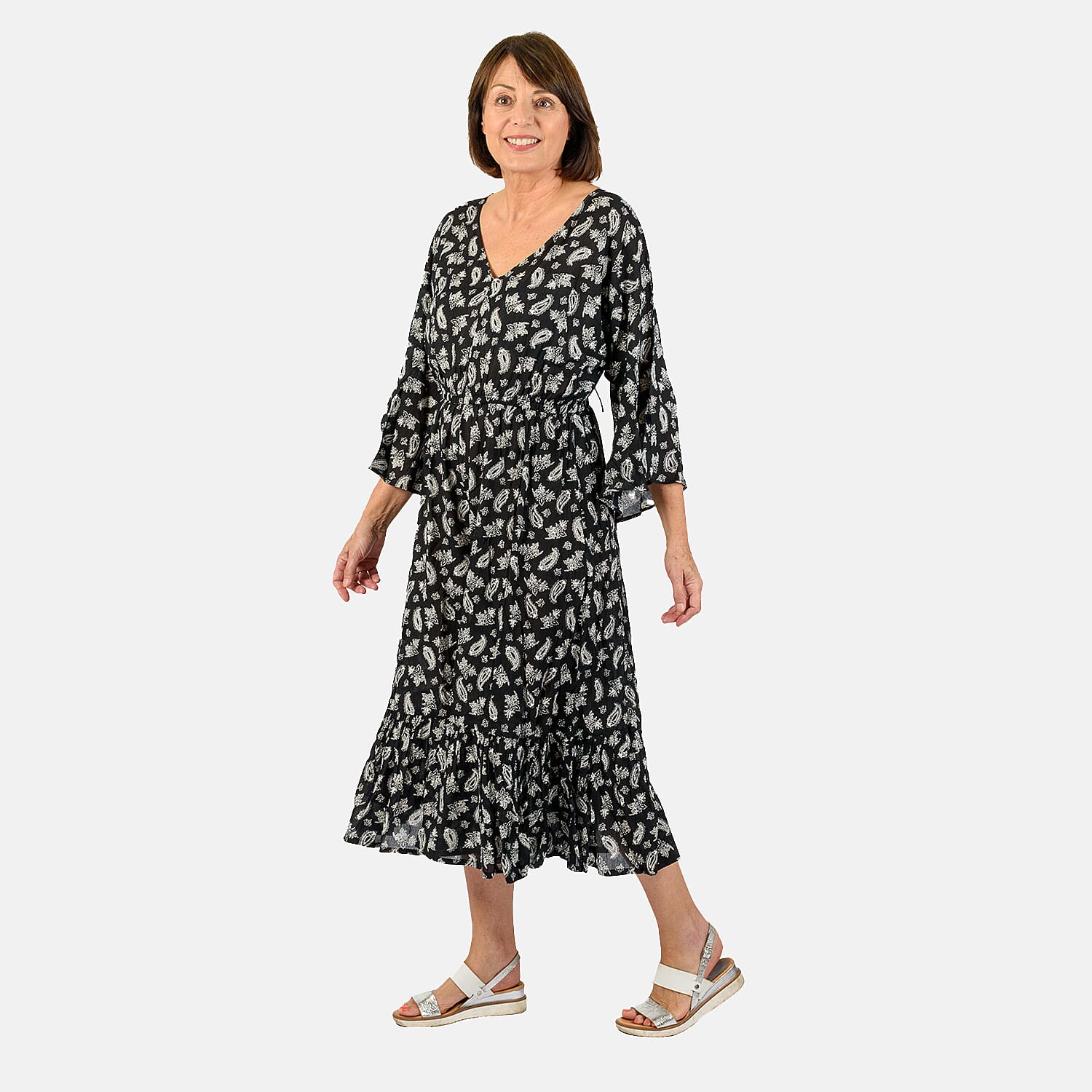 Tamsy 100% Viscose Printed Jumpsuit With Elastci Waist (Size L) - Black 7595491 1