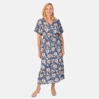 TAMSY 100% Viscose Printed Dress with Elastic At Waist  (One Size) - Grey - Off White