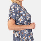 TAMSY 100% Viscose Printed Dress with Elastic At Waist  (One Size) - Grey - Off White