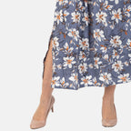 TAMSY 100% Viscose Printed Dress with Elastic At Waist  (One Size) - Grey - Off White