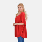 TAMSY 100% Viscose Printed V-Neck Top (One Size) - Red