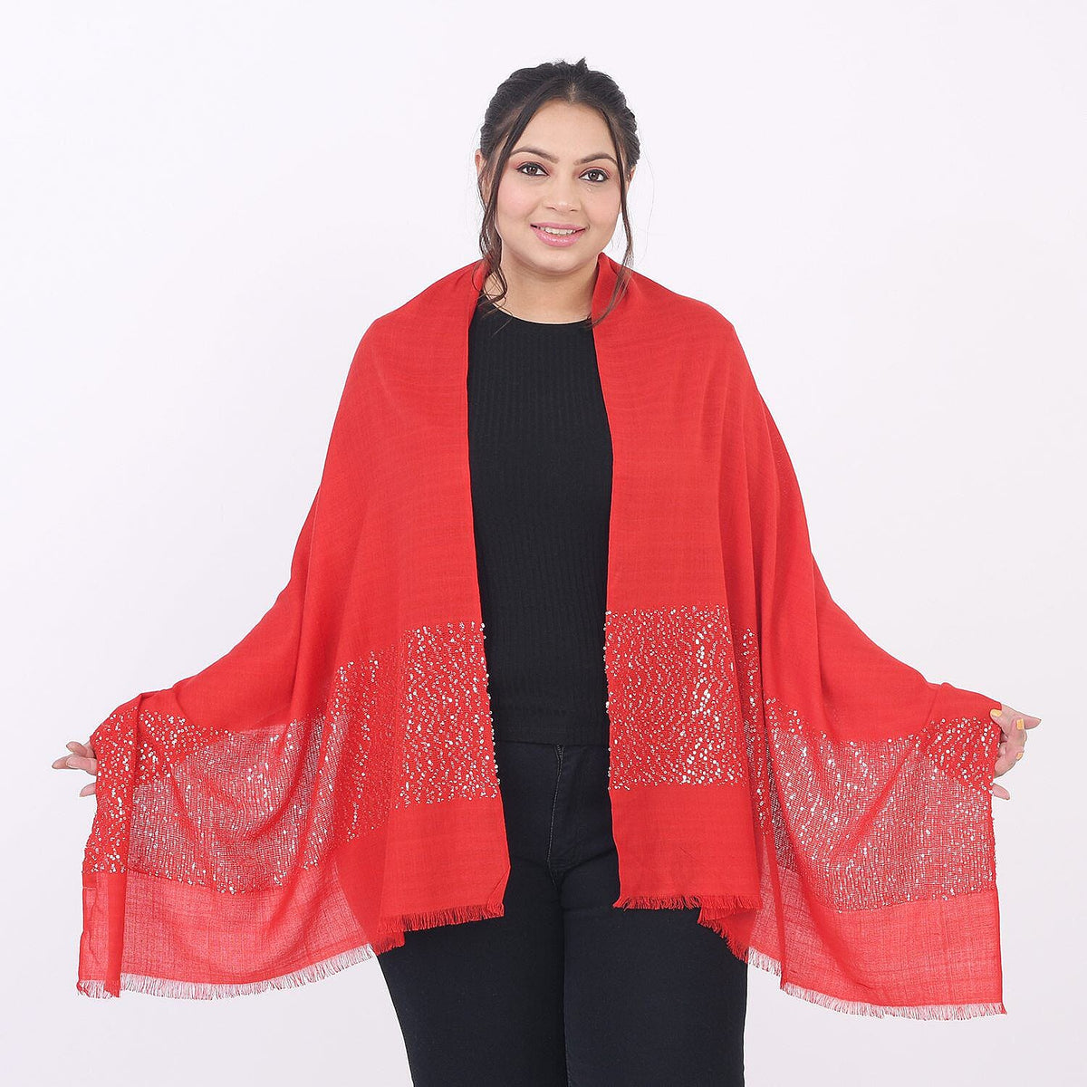 TAMSY Viscose Sequins Scarf  - Red 7272302 0