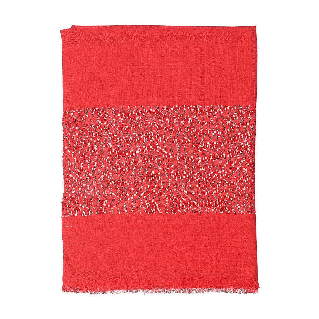 Tamsy Viscose Sequins Scarf (Size 180x70 cm) - Red