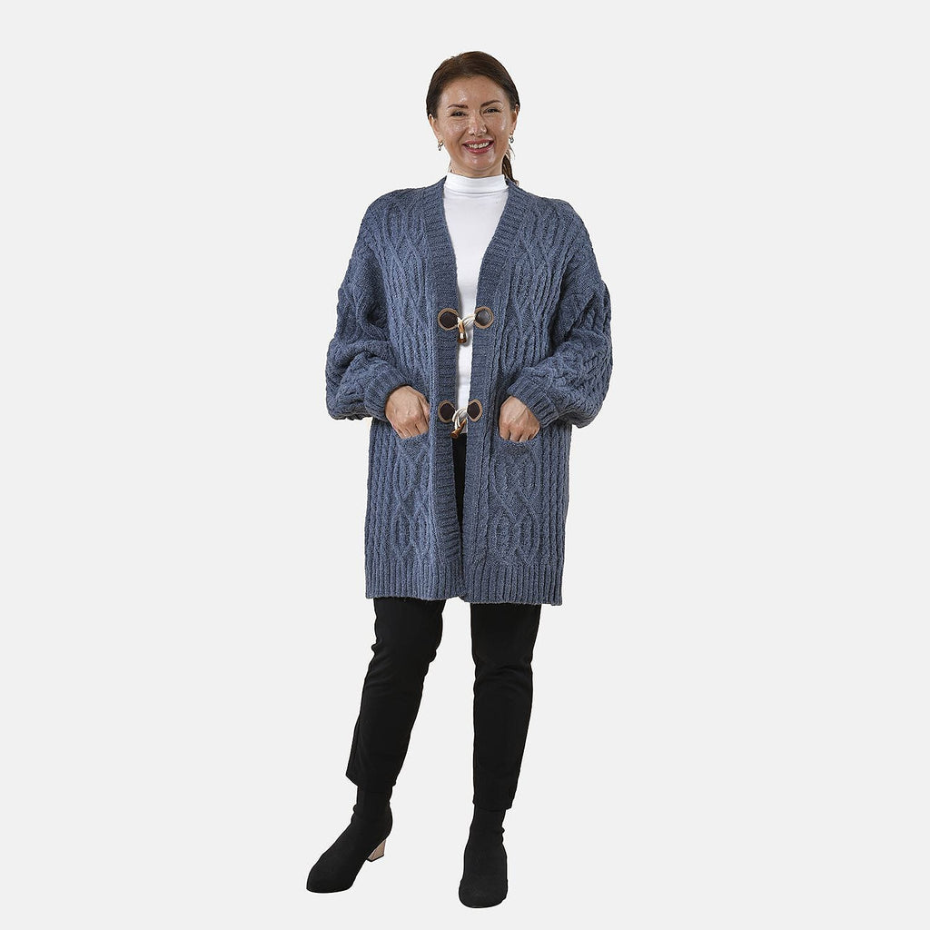 TAMSY Long Cardigan with Buttons (Size 8-22) - Blue