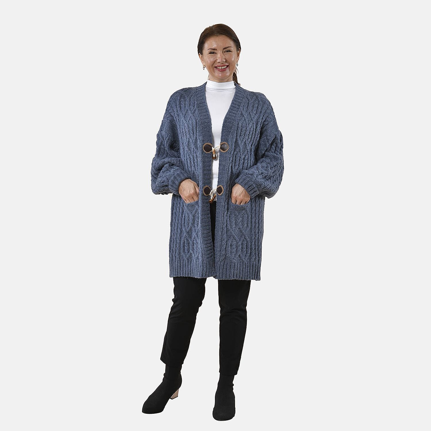 TAMSY Long Cardigan with Buttons  - Blue 8730158 0