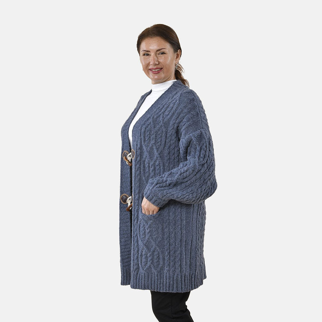 TAMSY Long Cardigan with Buttons (Size 8-22) - Blue