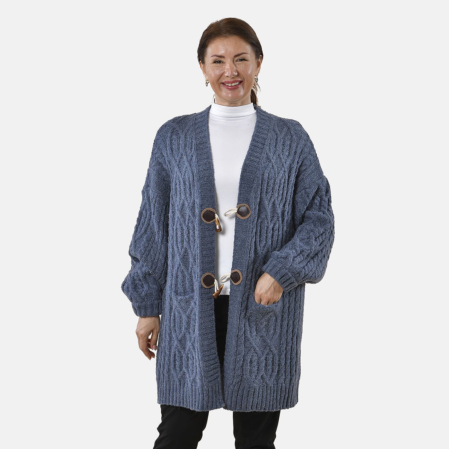TAMSY Long Cardigan with Buttons  - Blue 8730158 3