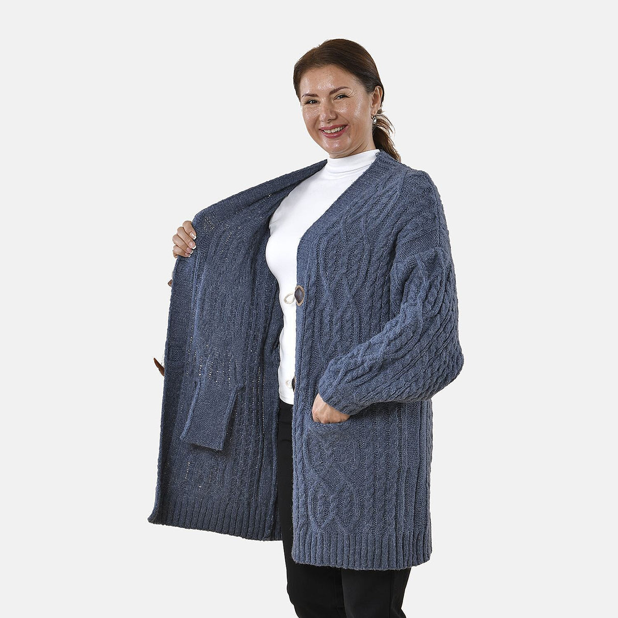 TAMSY Long Cardigan with Buttons  - Blue 8730158 4