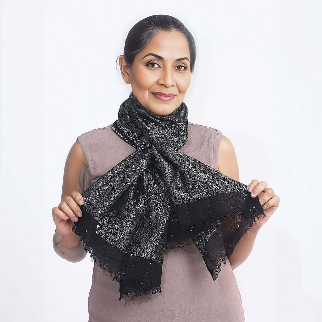 TAMSY Viscose Shiny Metallic Mesh Shawl - Black 7271976 0