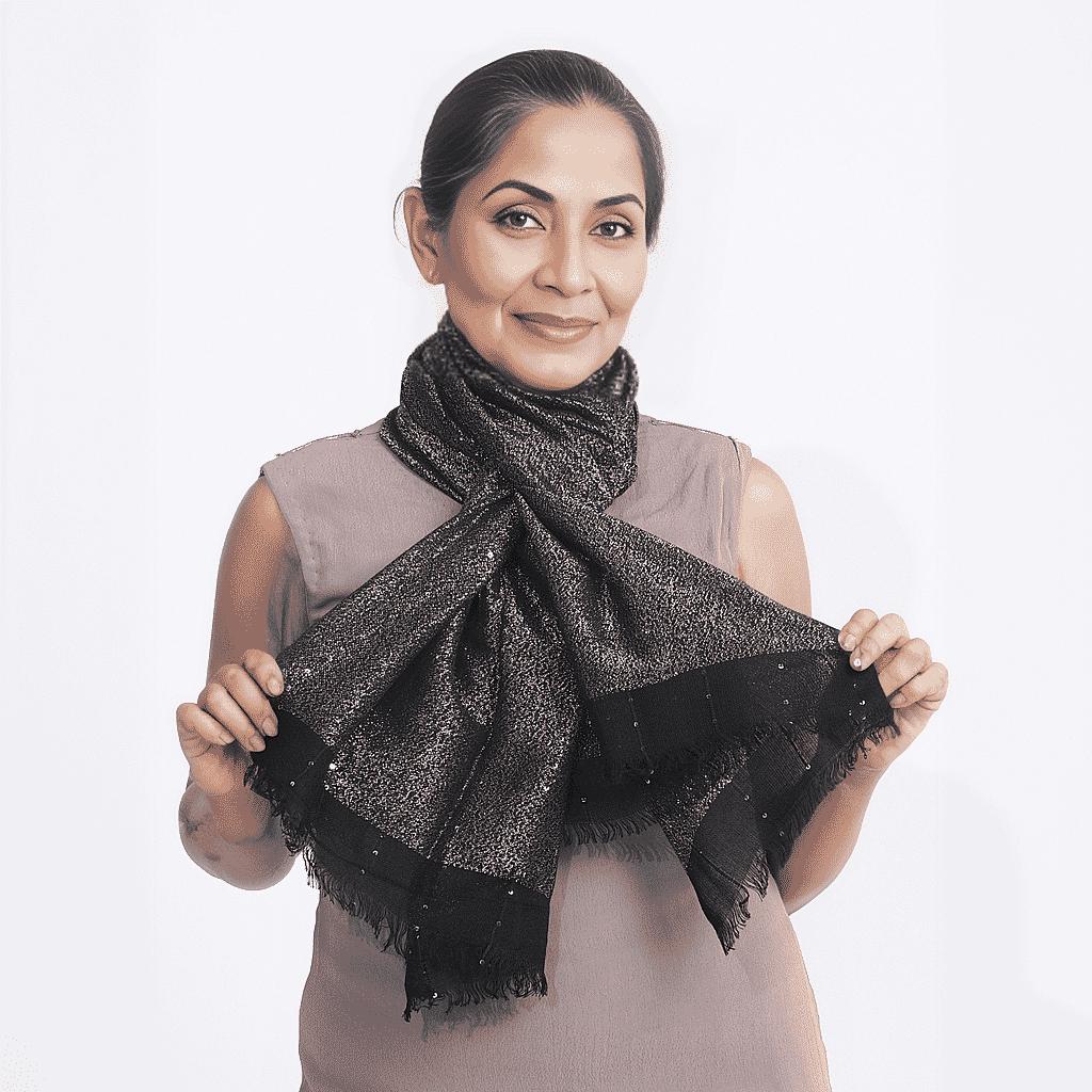 TAMSY Viscose Shiny Metallic Mesh Shawl - Black 7271976 1
