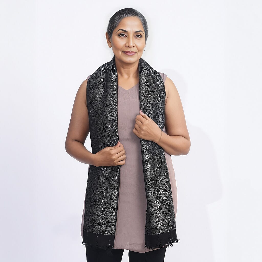 TAMSY Viscose Shiny Metallic Mesh Shawl - Black 7271976 2