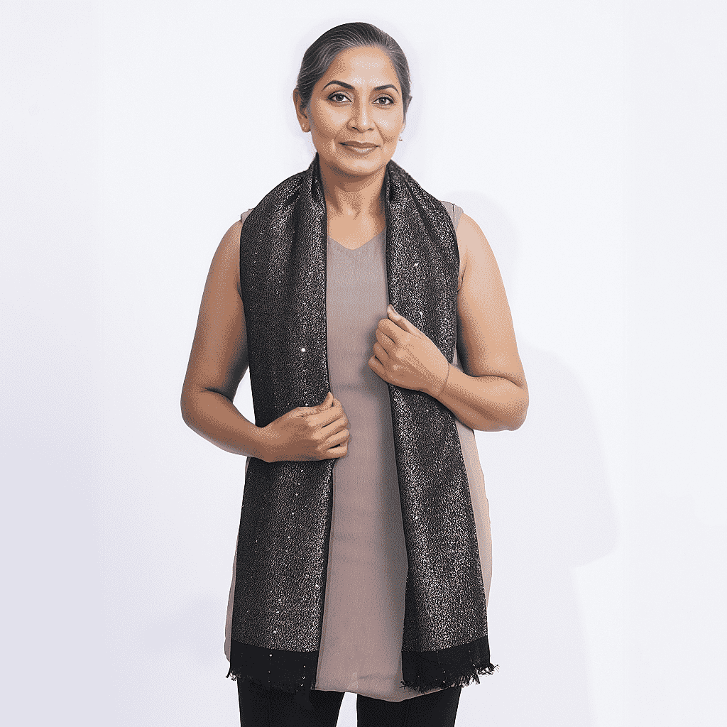 TAMSY Viscose Shiny Metallic Mesh Shawl - Black 7271976 3