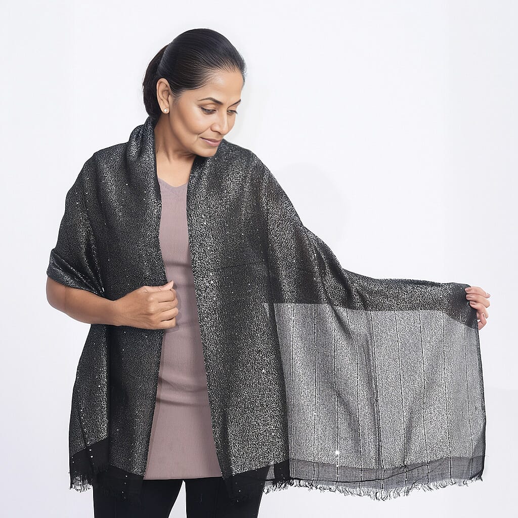 TAMSY Viscose Shiny Metallic Mesh Shawl - Black 7271976 4