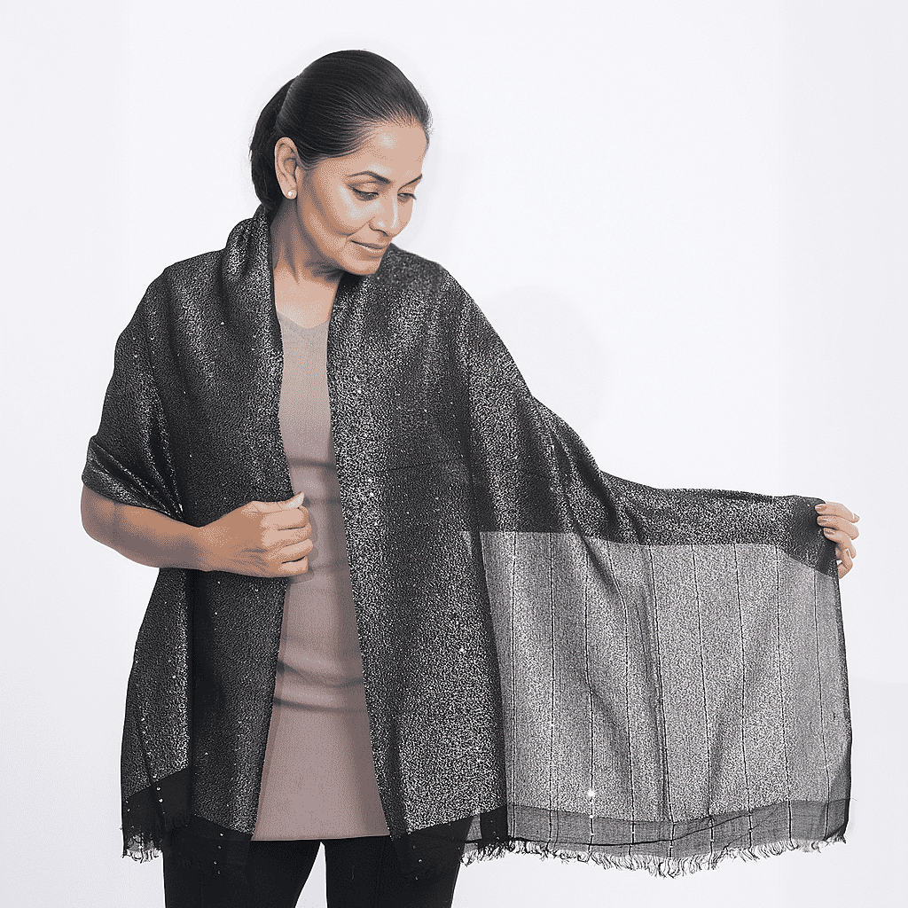 TAMSY Viscose Shiny Metallic Mesh Shawl - Black 7271976 5