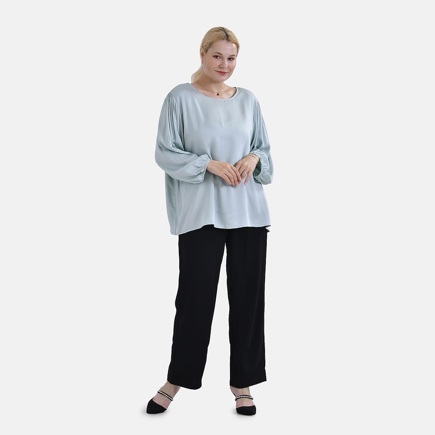 Tamsy 100% Viscose Relaxed Fit Blouse (Size 16-18) - Light Green 7724941 0