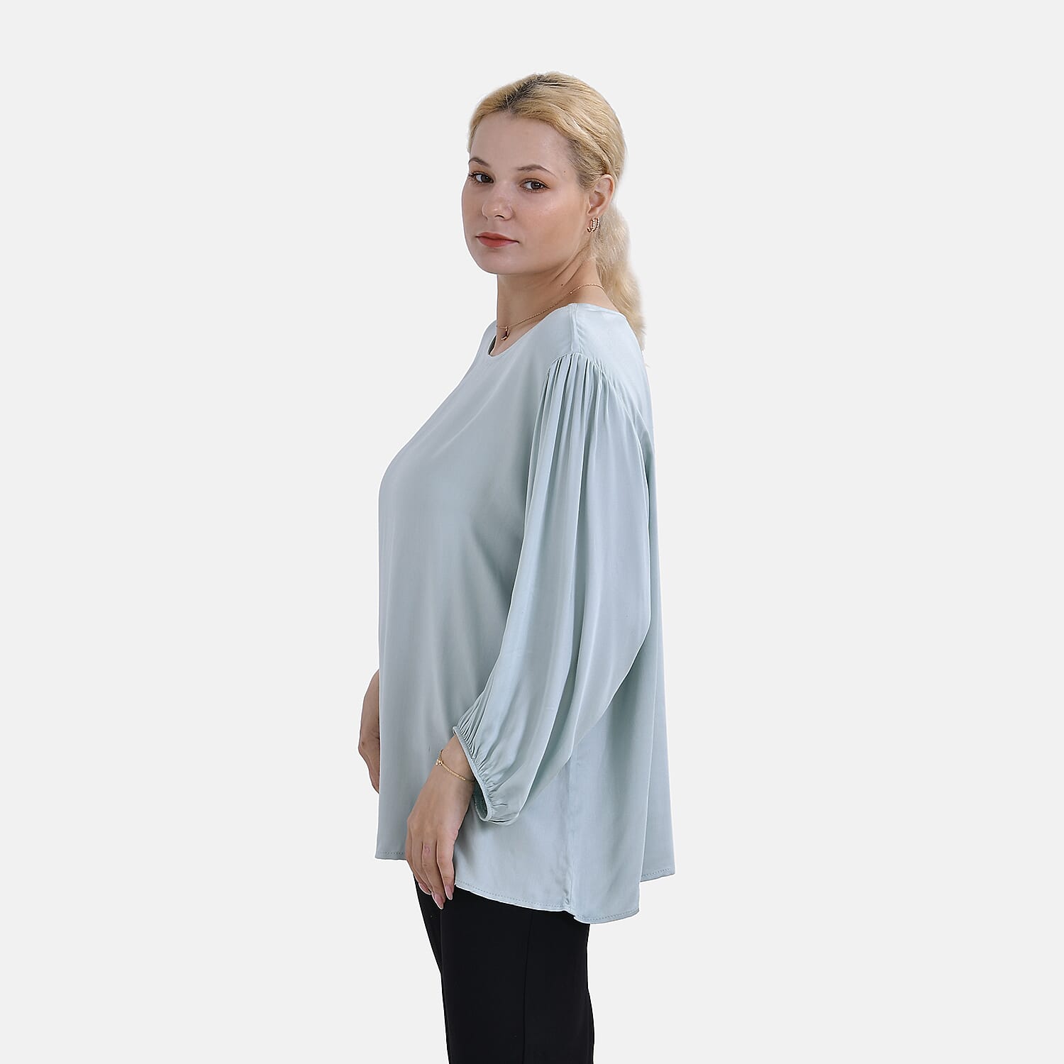 Tamsy 100% Viscose Relaxed Fit Blouse (Size 16-18) - Light Green 7724941 3