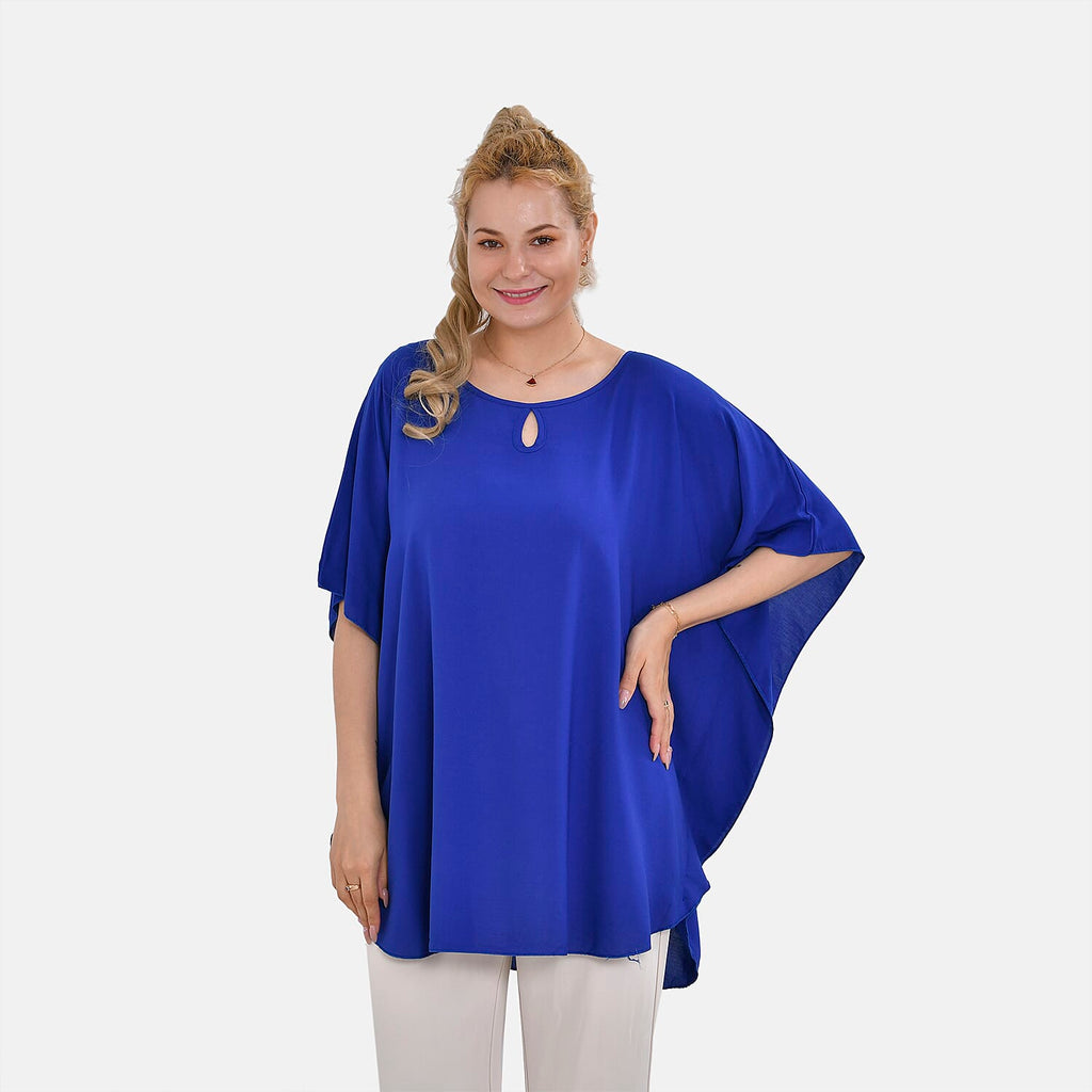TAMSY 100% Viscose Round Neck Solid Top (One Size) - Blue