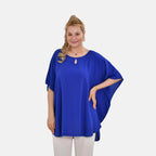 TAMSY 100% Viscose Round Neck Solid Top (One Size) - Blue