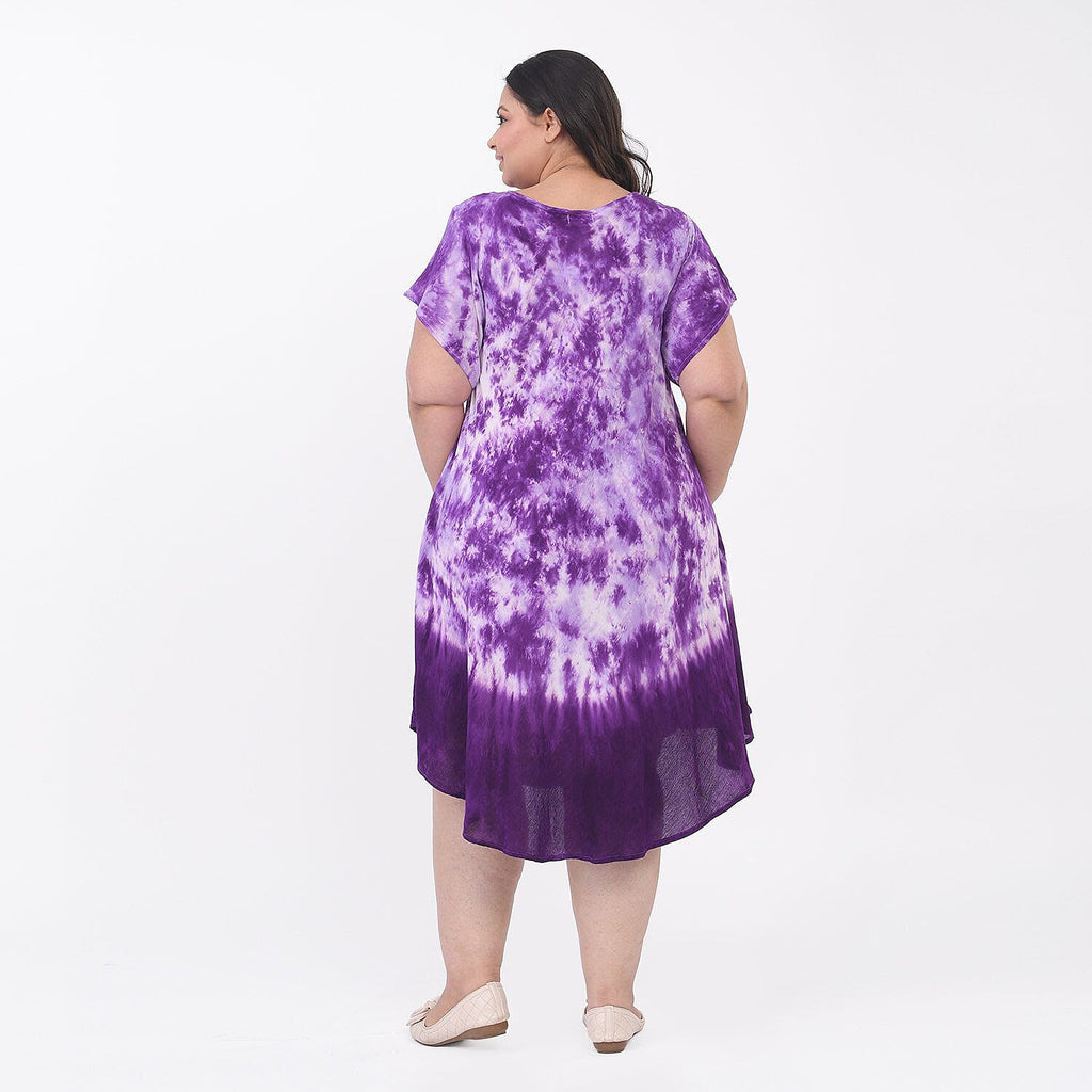 Tamsy 100% Viscose Umbrella Dress with Sleeves (One Size 8-18) - Purple