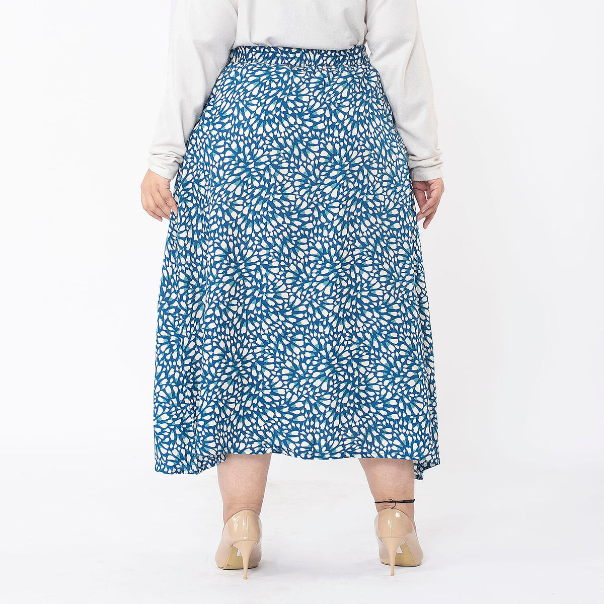 TAMSY 100% Viscose Zebra Printed Skirt With Elastic on Waist (Size L) - Beige - Black V32636974 2