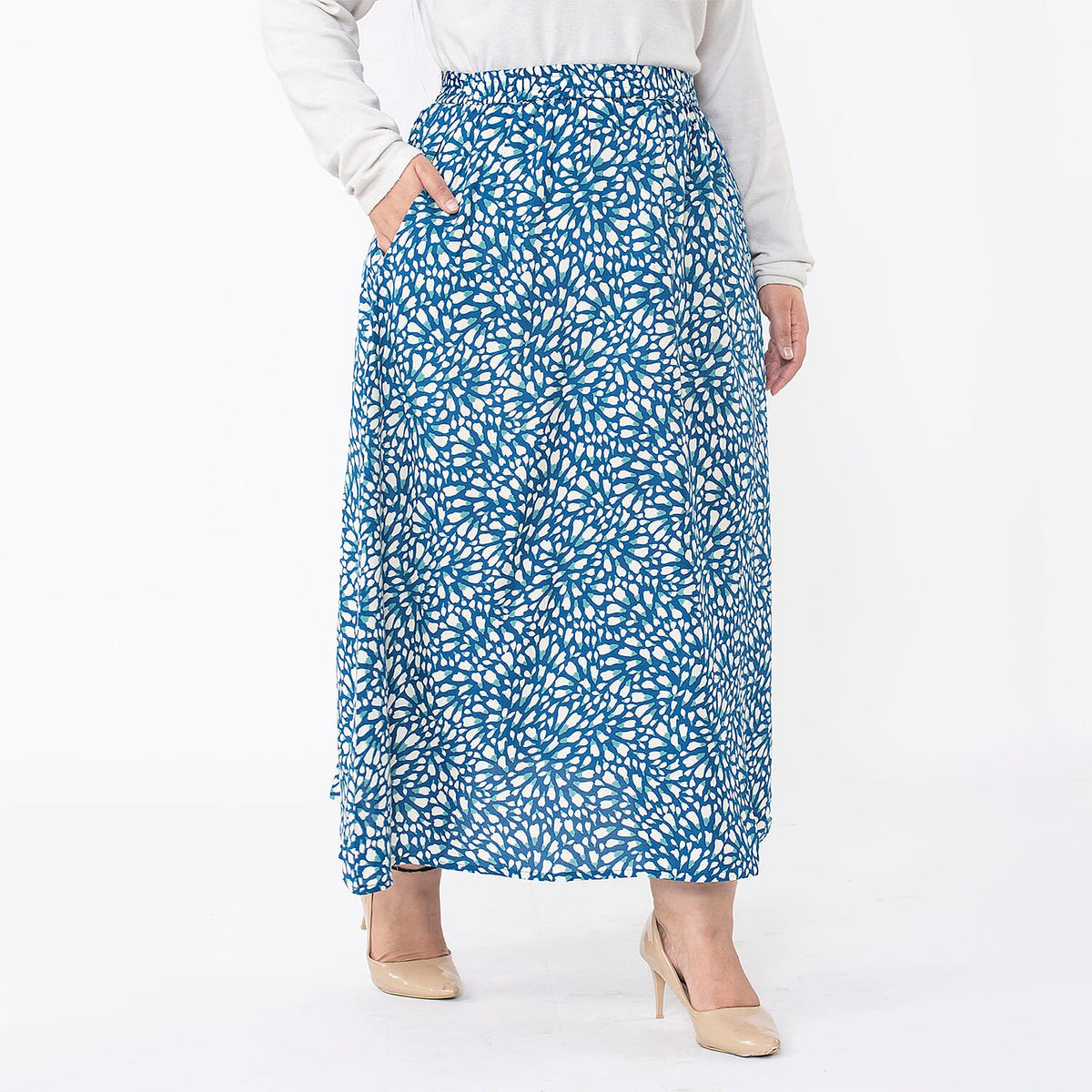 TAMSY 100% Viscose Zebra Printed Skirt With Elastic on Waist (Size L) - Beige - Black V32636974 3