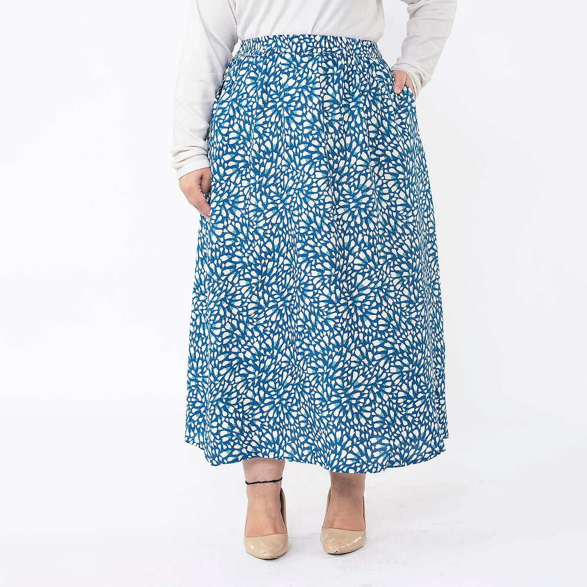 TAMSY 100% Viscose Zebra Printed Skirt With Elastic on Waist (Size L) - Beige - Black V32636974 4