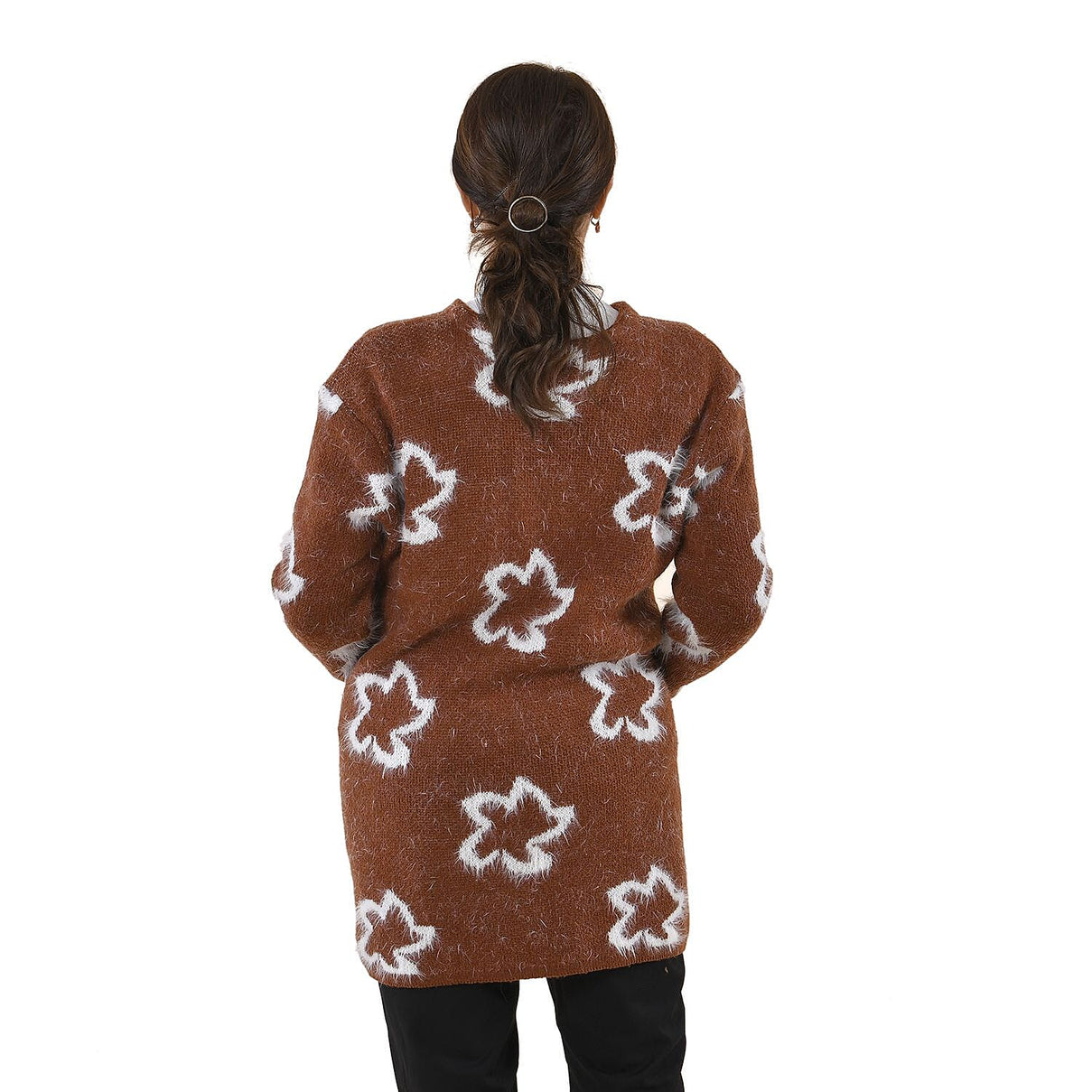 TAMSY White Star Pattern Women's Cardigan - Coffee (One Size Fit 8-20, Length 82 Cm) 8860989 2