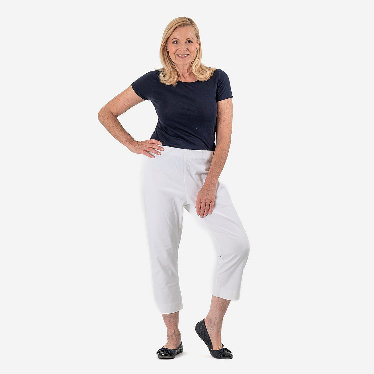 Tamsy White Stretch Twill Capri Jeans for Women - Cropped Fit (Size 12) White 7632460 1