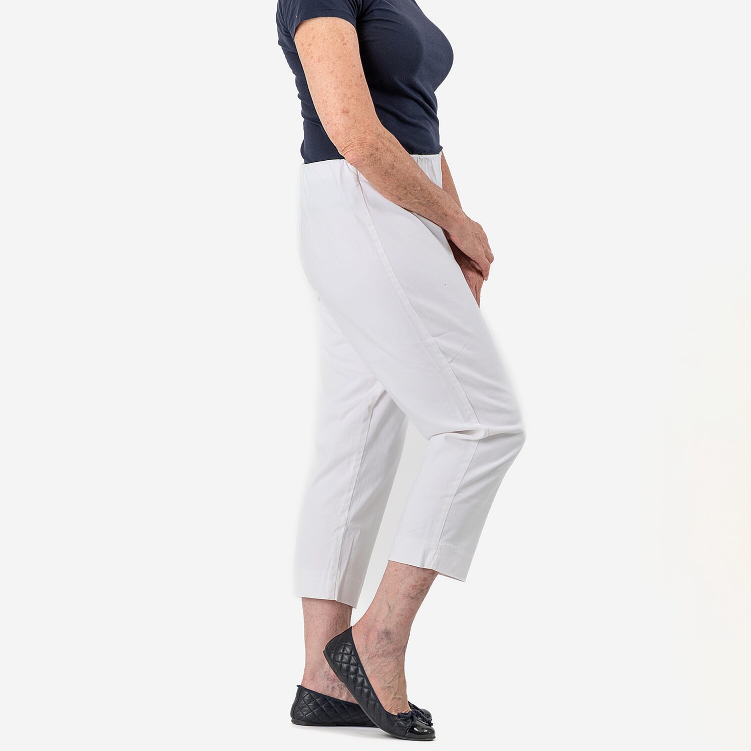 Tamsy White Stretch Twill Capri Jeans for Women - Cropped Fit (Size 16) -  White 7632469 4