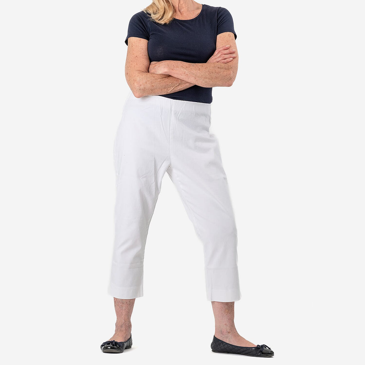 Tamsy White Stretch Twill Capri Jeans for Women - Cropped Fit (Size 18) - White 7632472 0