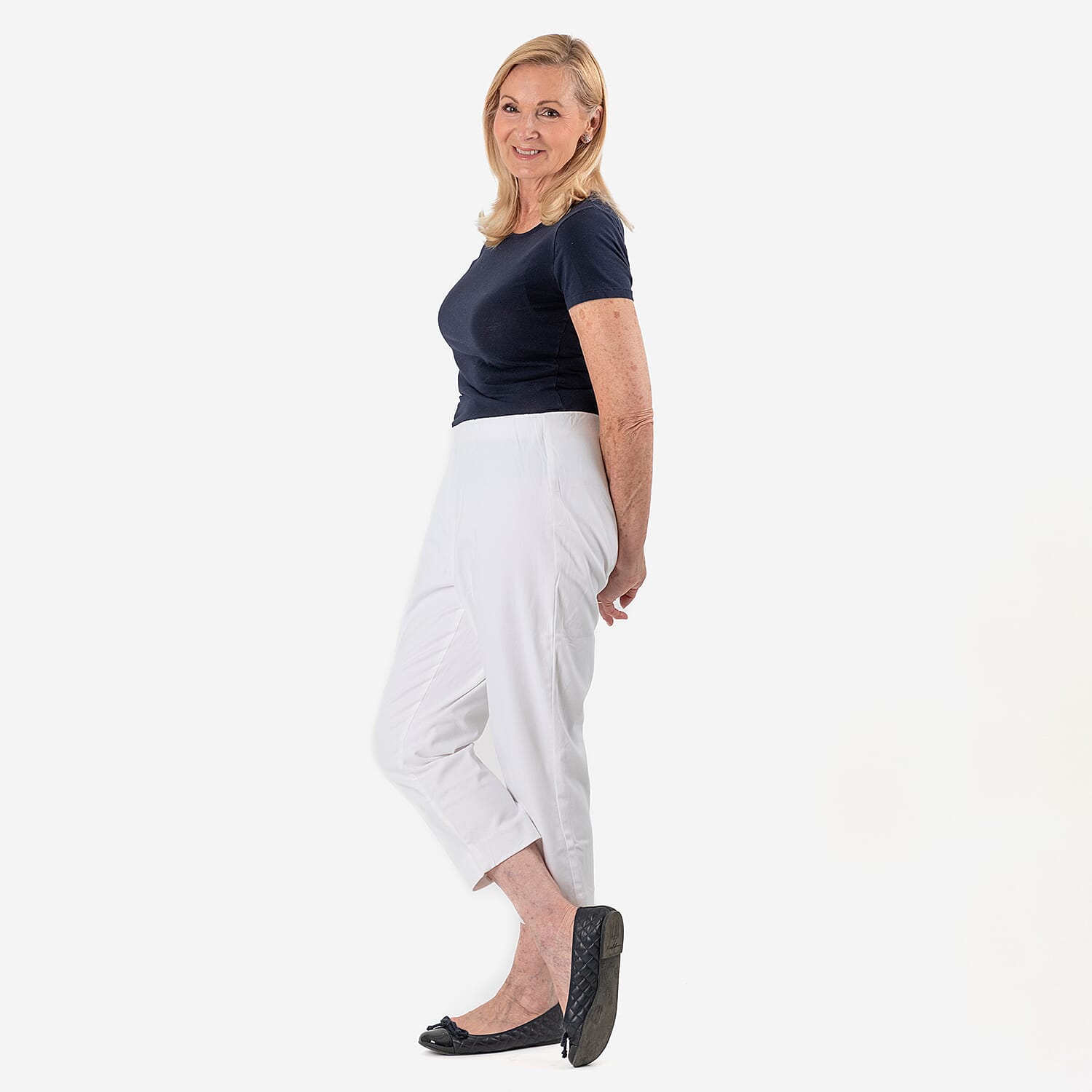 Tamsy White Stretch Twill Capri Jeans for Women - Cropped Fit (Size 18) - White 7632472 2