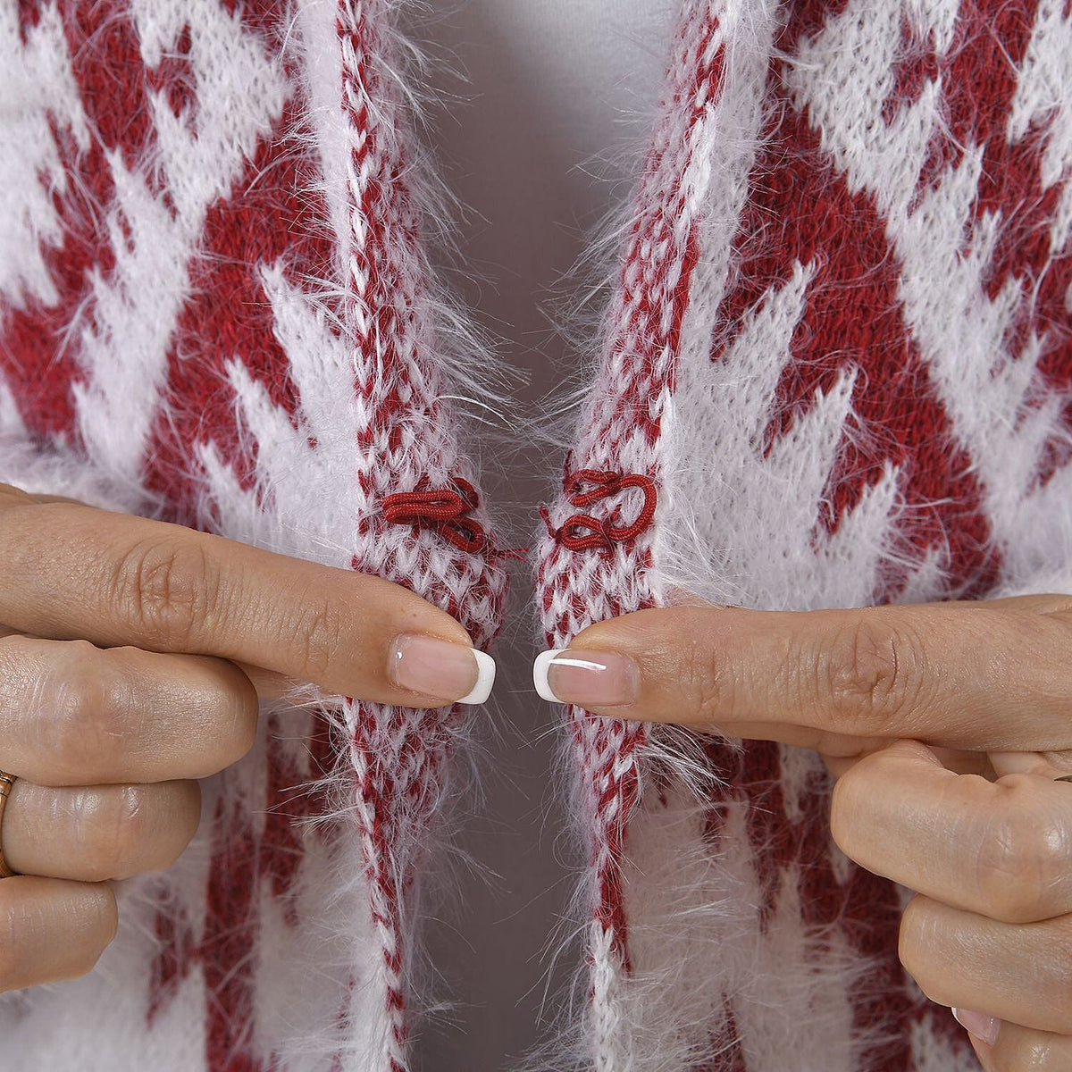 Tamsy Winter Ikat Pattern Hoodie Cardigan (Free Size, 8-20) - White &amp; Burgundy 8861136 9