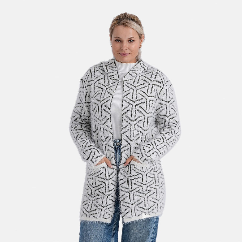 Tamsy Winter Hoodie with Pockets (Free Size, Fits 8 - 20) - Dark Green & White