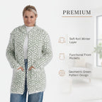 Tamsy Winter Hoodie with Pockets (Free Size, Fits 8 - 20) - Dark Green & White