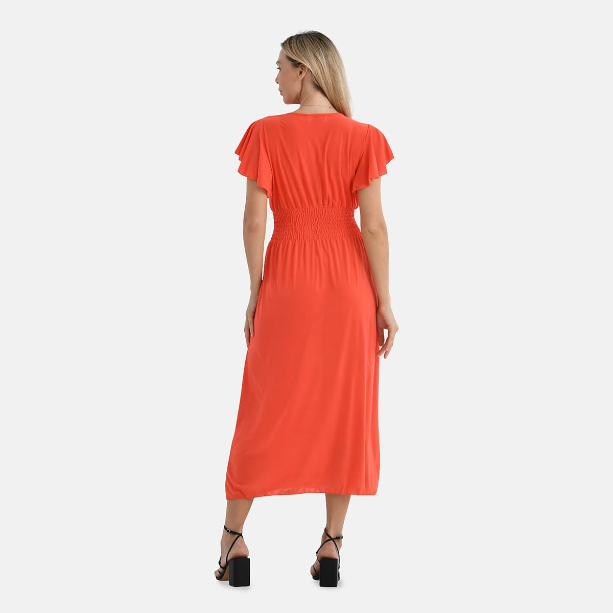Tamsy Women's Flutter Sleeve V-Neck Smocked Midi Dress V32669269 3