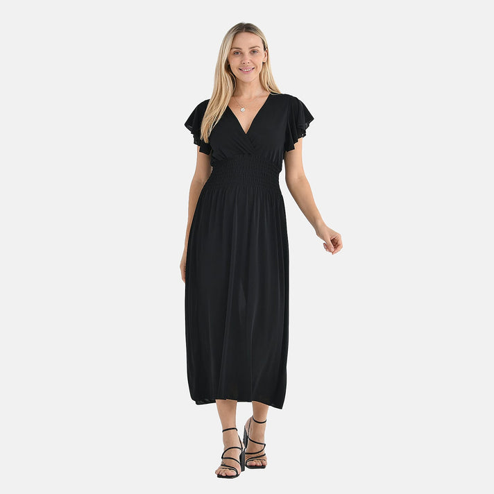 Tamsy Women's Flutter Sleeve V-Neck Smocked Midi Dress 8099227 1