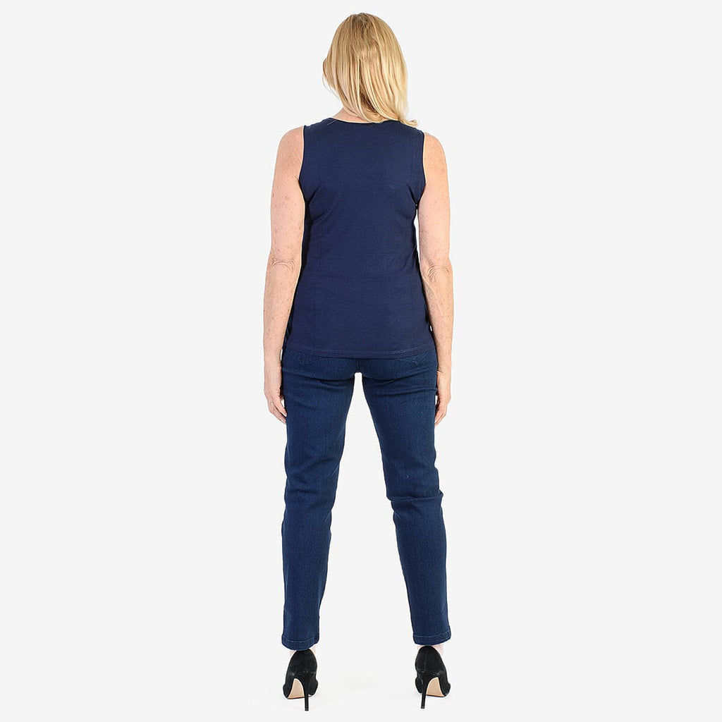 Tamsy Womens Regular Fit Sleeveless Tank Top (Size S) - Dark Blue