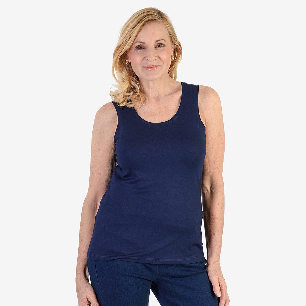 Tamsy Womens Regular Fit Sleeveless Tank Top (Size S) - Dark Blue