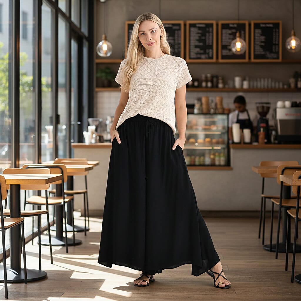 Tamsy Womens Relaxed Fit Elastic Waist Wide Leg Culottes V32518024 2