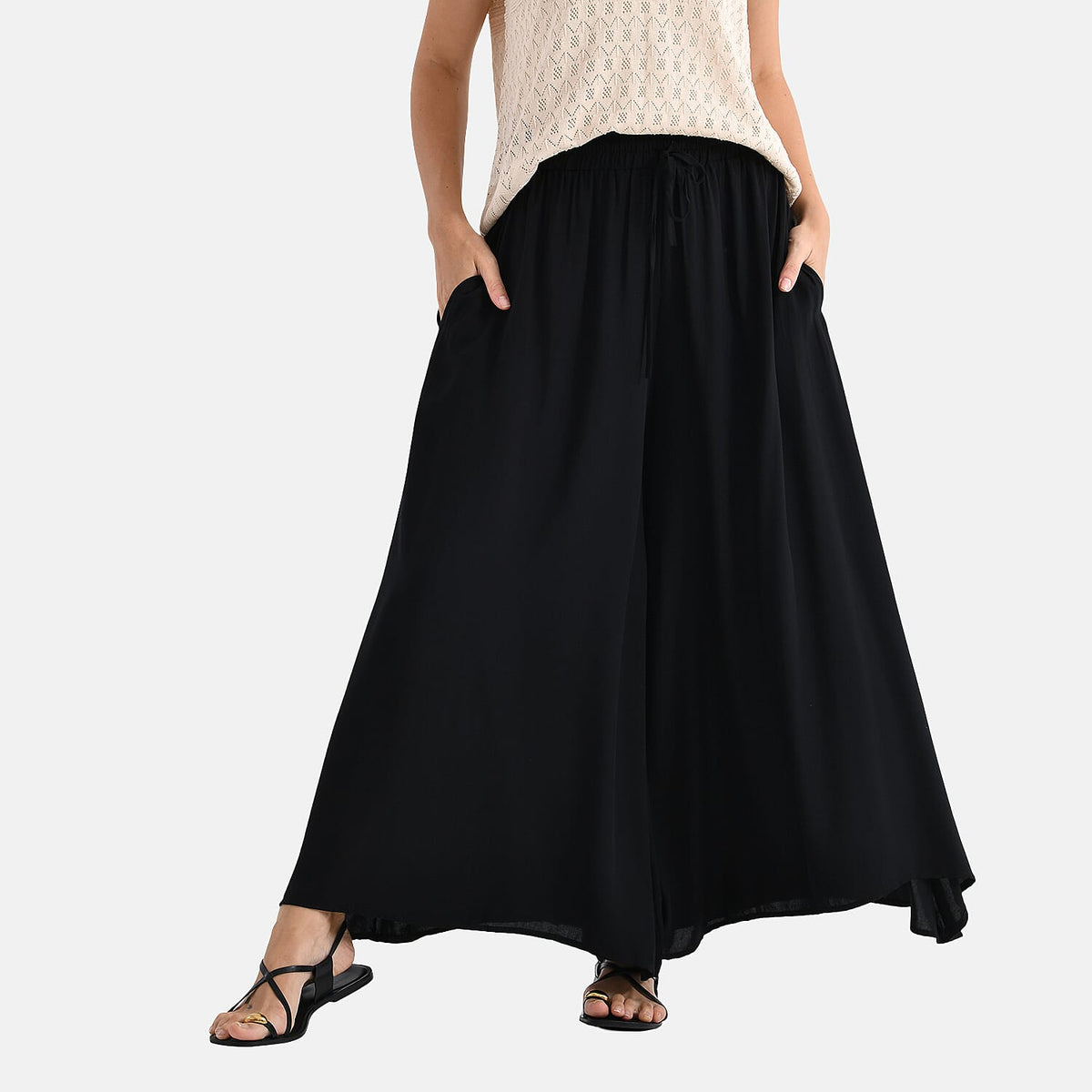 Tamsy Womens Relaxed Fit Elastic Waist Wide Leg Culottes V32518024 5