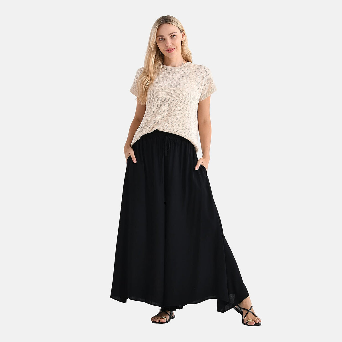 Tamsy Womens Relaxed Fit Elastic Waist Wide Leg Culottes V32518024 0