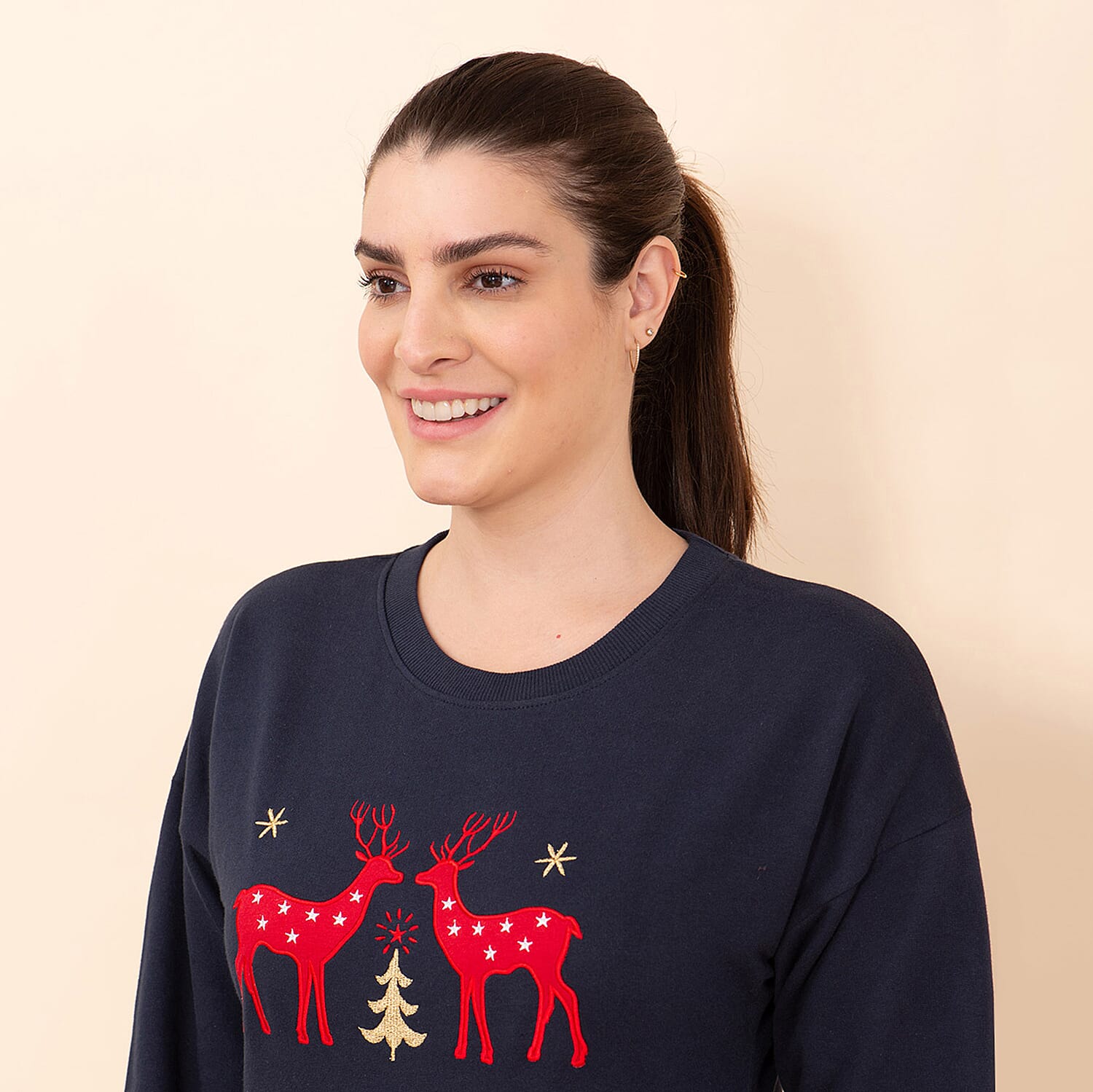 TAMSY Xmas Reindeer Embroidered Cotton Women's Sweatshirt 7142015 3