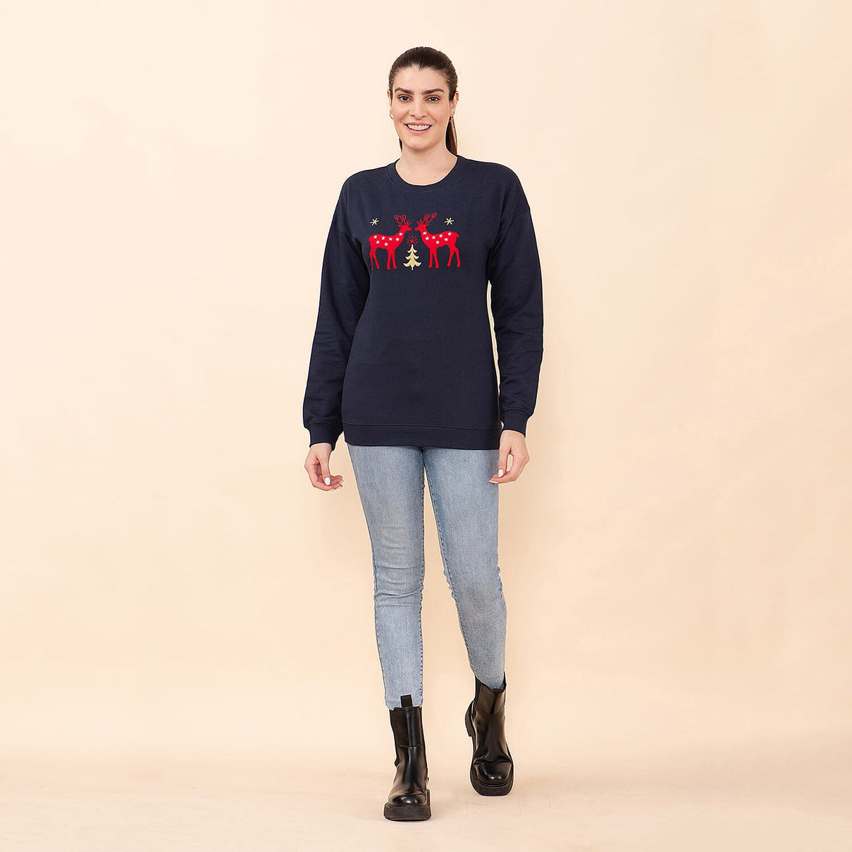 TAMSY Xmas Reindeer Embroidered Cotton Women's Sweatshirt 7142015 4